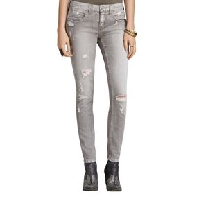 Free People Megs Destroyed Copenhagen Gray Relaxed Skinny Ankle Jeans Size 25